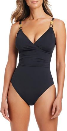 Bleu Rod Beattie Surplice One Piece Swimsuit in Black at Nordstrom, Size 14