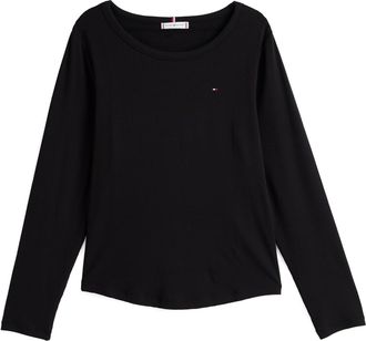 Tommy Hilfiger Langarmshirt TOMMY HILFIGER CURVE Shirt CRV SLIM 5X2 RIB O, Damen, Gr. 50, schwarz, Single Jersey, Obermaterial: 95% Viskose, 5% Elasthan, unifarben, 