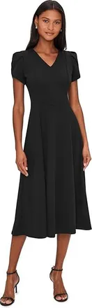 Calvin Klein Tulip Sleeve Scuba Crepe Aline Midi Womens Dress Black : 14, Polyester/Spandex