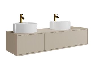 Vente-Unique Mueble de ba&ntilde;o flotante color beige con doble lavabo redondo - L150 cm - ISAURE II