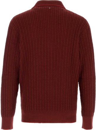 Ferragamo Mens Ribbed Cotton-Silk Blend Sweater Red