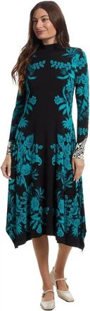 Johnny Was Womens Janie Hankerchief Hem Mock Neck Dress, Delphini