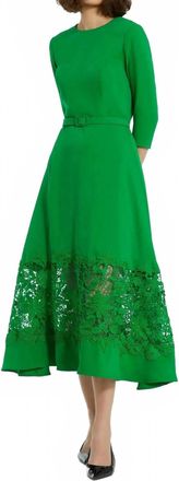 Mac Duggal Illusion Skirt Quarter Sleeve Midi Dress In Green