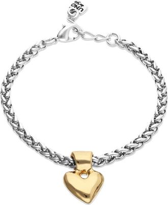 UNOde50 Sterling Silver Plated Chain Bracelet With 18K Gold Heart Detail in Silver And Gold at Nordstrom, Size Medium