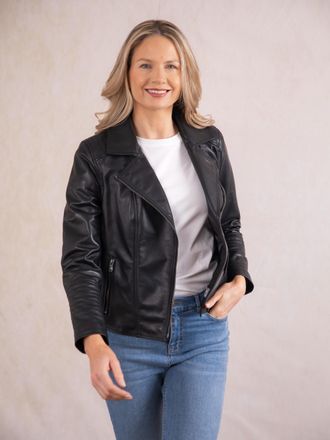 Lakeland Leather Womens Antonia Biker Jacket in Black - Size 10 UK