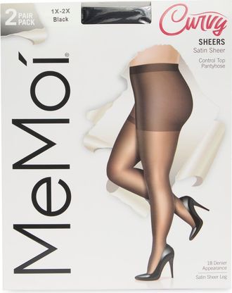 MeMoi 2-Pack Satin Sheer Tights in Black at Nordstrom Rack, Size 1X/2X