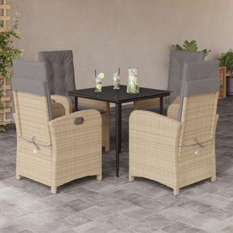 vidaXL Set Comedor De Jard&iacute;n 5 Pzas Con Cojines Rat&aacute;n Sint&eacute;tico Beige Vidaxl