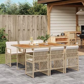 vidaXL Set Comedor De Jard&iacute;n 7 Pzas Con Cojines Rat&aacute;n Sint&eacute;tico Beige
