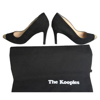 The Kooples Black Suede Gold Cap-Toe Pumps Size 36