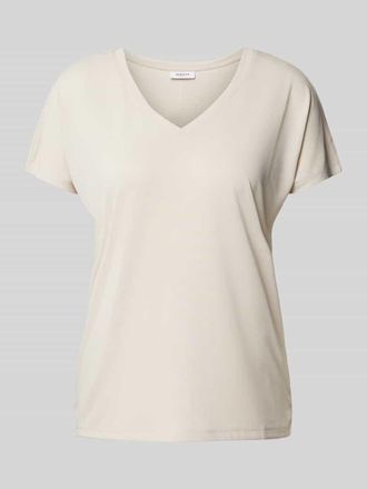 Moss Copenhagen T-Shirt mit V-Ausschnitt Modell Fenya in Beige, Größe L/XL