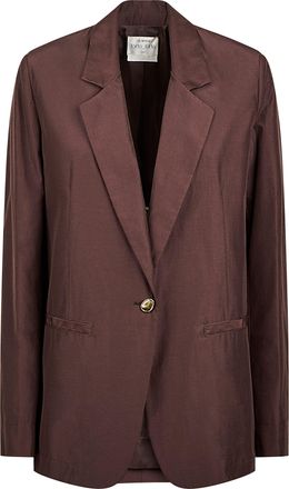 Forte_Forte Boxy Taffeta Jacket with Irregular Gold Button Closure