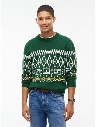 Tommy Hilfiger Mens Relaxed Fair Isle Crewneck Sweater - National Forest - XL