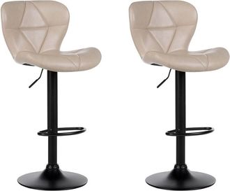 Beliani Beliani - Faux Leather Swivel Bar Stool 2 Piece Set Black Base Adjustable Height Light Beige Valetta ii