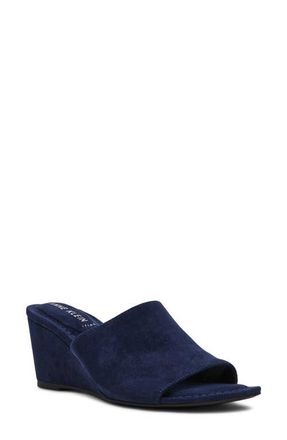 Anne Klein Charisma Wedge Slide Sandal in Navy Suede at Nordstrom, Size 7.5