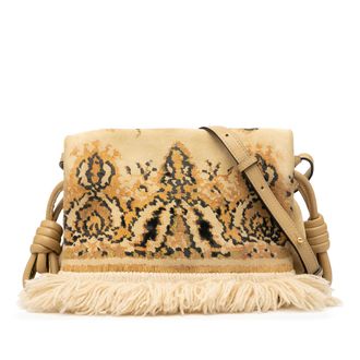 Loewe Pre-owned Womens Suede Tapestry Flamenco Knot Crossbody - Beige Leather - One Size