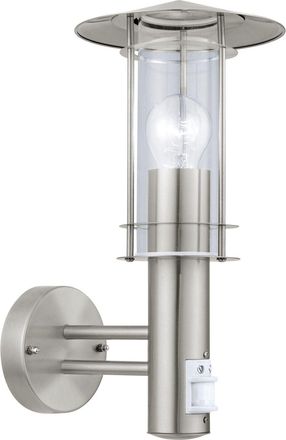 Loops IP44 Outdoor Wall Light & PIR Sensor Stainless Steel Lantern 1x 60W E27 Bulb in Metallics