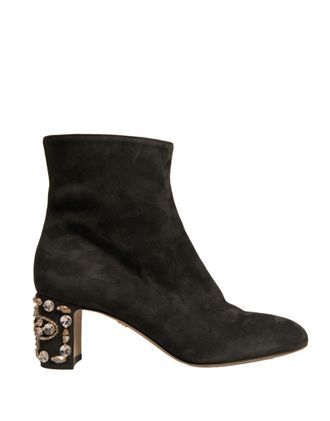 Dolce & Gabbana Black Embellished Heel Ankle Boots Womens Shoes