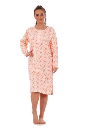 JD Williams New Women Fleece Nightwear Sun Print Long Sleeve Button Thermal Nightie M to 2XL Peach