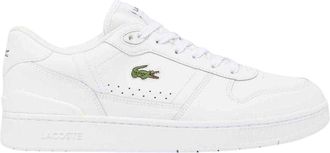 Lacoste Leren platte sneakers voor heren met T-clip (Wit)