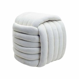 Mobili Rebecca Pouf reposapi&eacute;s moderno en forma de ovillo de tela blanca
