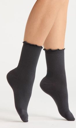 Nordstrom Lettuce Edge Quarter Crew Socks in Grey Ebony at Nordstrom, Size 9