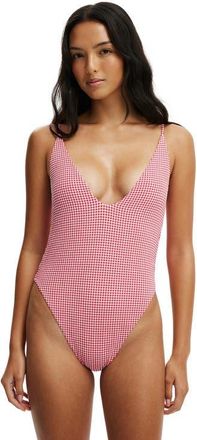 Cotton On Womens Tie Back Strappy One Piece Brazilian in Red Mini Gingham at Nordstrom, Size X-Small