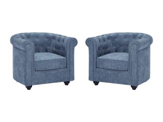 Vente-Unique Lote de 2 sillones de tela azul CHESTERFIELD