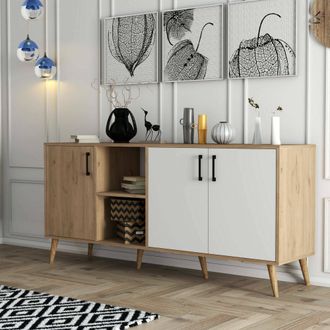 Dmora Aparador Vardah, Alacena 3 Estantes, 3 Puertas, 7 Espacios, 180x45x80h Cm Roble Marr&oacute;n