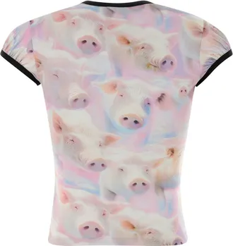 Diesel Womens Pig-Print Stretch Jersey T-Shirt Multicolor Polyester Elastane