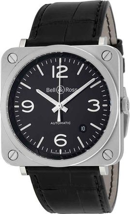 Bell & Ross Aviation Automatic Black Dial Black Leather Mens Watch BRS92-BL-ST