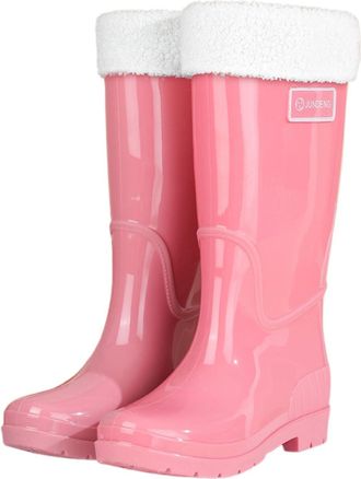 Generic Womens Wellies Slip Outdoor High Top Winter Fleece Lined Fashion Shoes For Hiking Camping Daily Use Ladies Waterproof Thick Sole High Calf Rain Boots(