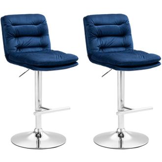 Clp Set di 2 sgabelli da bar in velluto Damar blu cromo