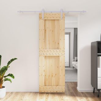 Berkfield Home Sliding Door with Hardware Set 70x210 cm Solid Wood Pine in Brown