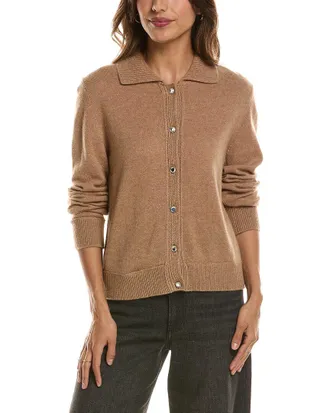 Fort&eacute; Cashmere Rib Trim Wool & Cashmere-Blend Polo Cardigan