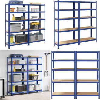vidaXL Mensole Portaoggetti 5 Strati 2pz Blu Acciaio Legno Multistrato - Scaffale garage - Scaffale in acciaio