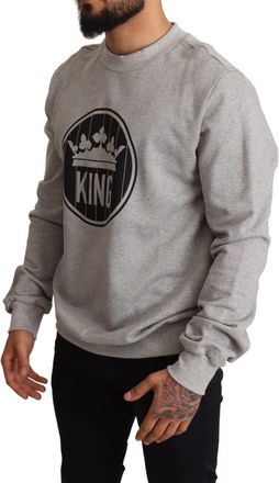 Dolce & Gabbana Gray Crown King Print Cotton Mens Sweater