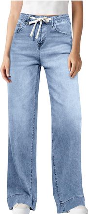 Generic Ladies Jeans Wide Leg Jeans for Women UK High Waisted Pull On Baggy Stretch Pants Comfy Straight Leg Trousers Denim Jeggings with Pockets,Sky Blue,XL