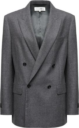 Maison Margiela Blazer in lana vergine con revers a scialle - Grigio