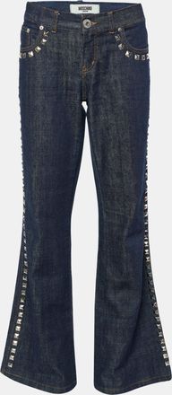 Moschino Jeans Navy Blue Denim Studded Wide Leg Jeans