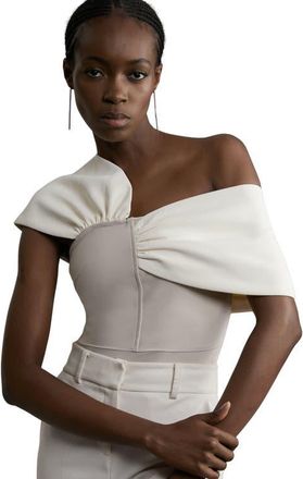 Karen Millen Figure Form Asymmetric Knit Top in Neutral at Nordstrom, Size Medium