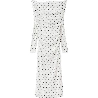 Mango Nevado Vestido Dot Off the Shoulder Long Sleeve Midi Dress in White at Nordstrom, Size 10