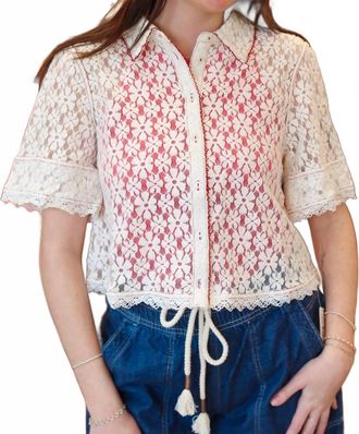 Free People Mannie Lace Button Down Top In Whisper White