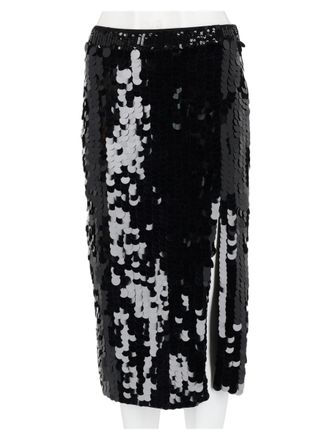P.A.R.O.S.H. Black Reflective Sequin Fitted Knee-Length Skirt