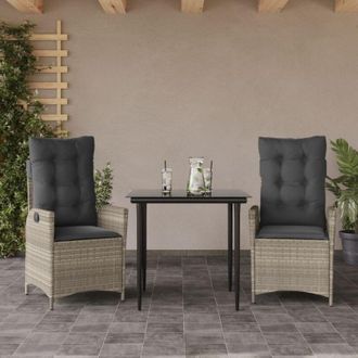 vidaXL Vidaxl - Set Comedor De Jard&iacute;n 3 Pzas Cojines Rat&aacute;n Sint&eacute;tico Gris Claro