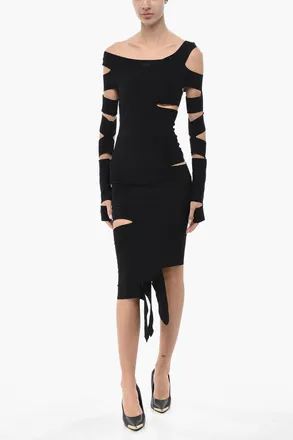 Off-white Knit Sheath Dress with All-Over Cut-outs Off-White