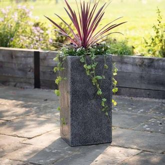PRIMROSE Poly Terrazzo Stone White Tall Cube Outdoor Planter 120 Litre 79cm