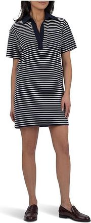 Kut from the Kloth Daphne Short Sleeve Fold Dress Womens Dress Navy/Ivory : MD, Cotton/Polyester