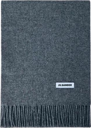 Jil Sander Accessoires, Dames, Grijs, ONE Size, Wol, Sjaal van Wol met Franjes