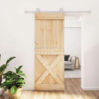 Berkfield Home Sliding Door with Hardware Set 80x210 cm Solid Wood Pine in Brown