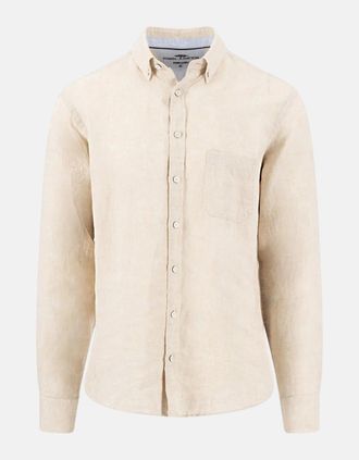 Fynch-Hatton Mens Pure Linen Button Down Shirt Sand - Cream - Size: 46/Regular